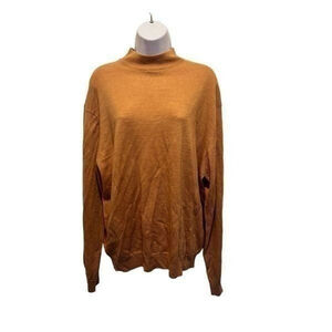 New Roberto Villini Gold Merino Wool Mock Neck Sweater Size L
